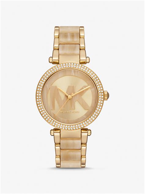 michael kors parker silver-tone acetate watch 295.00|Michael Kors Parker Women's Watch, Stainless Steel .